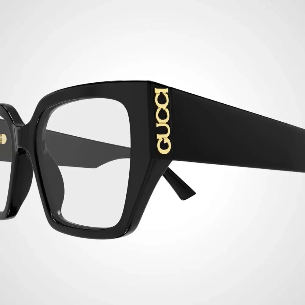New GUCCI Eyeglasses 53-18-140 Black Square Full Rim Metal Logo Womens Rx-able